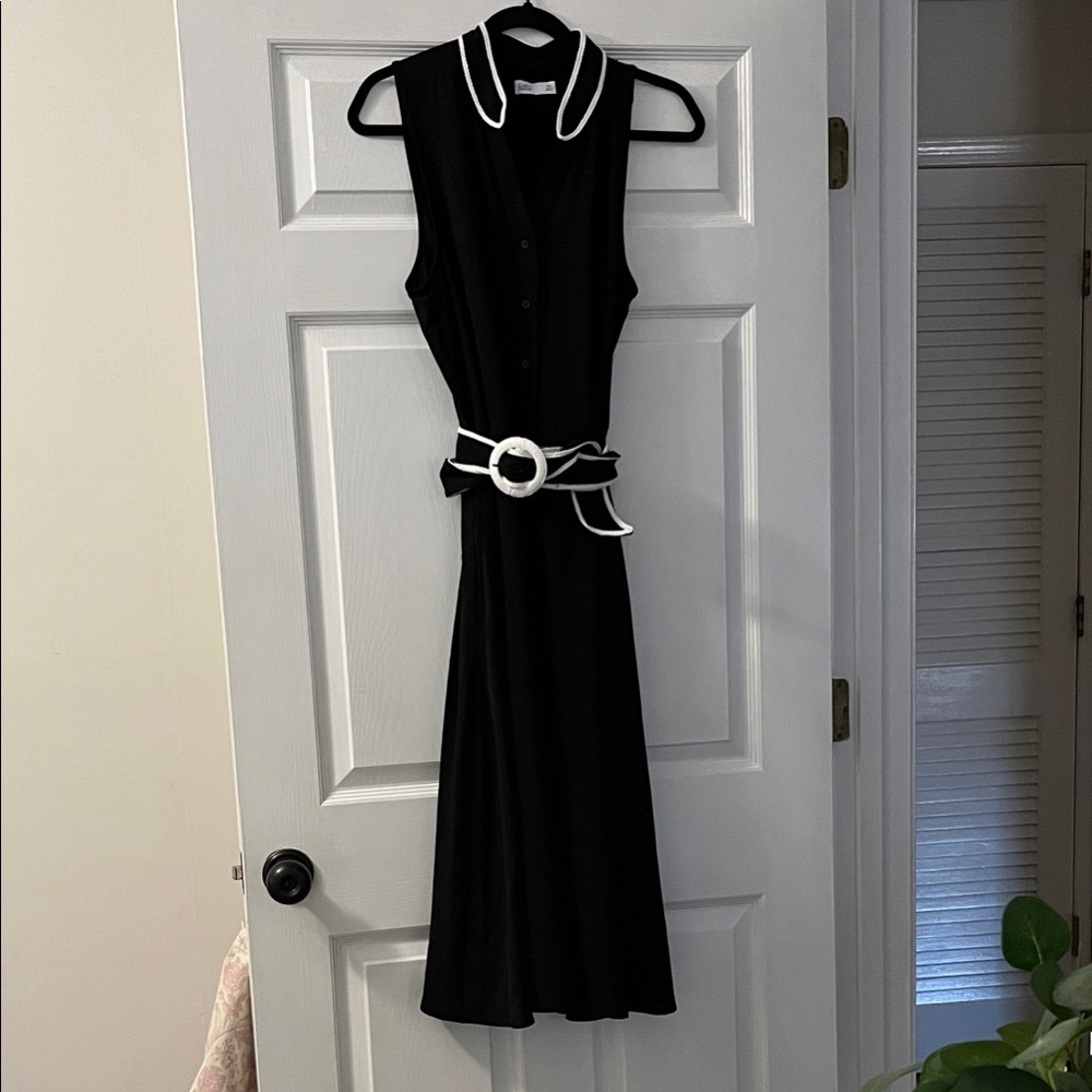 croft & barrow Black Midi Dress with White Trim and Belt
